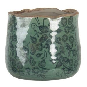 Lillepott Ø 13x11 cm roheline keraamika lehemustriga ümmargune