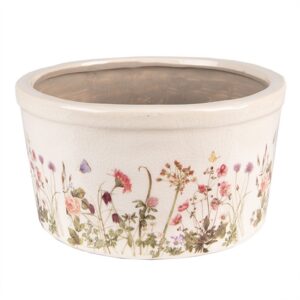 Lillepott Ø 16x9 cm roosa-beež keraamika lillemustriga toataimepott