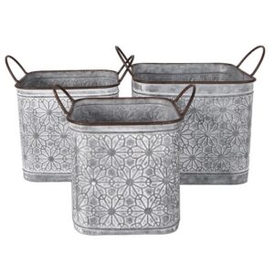 Taimehoidja 20x20x24 cm hall-pruun metall lillemustriga